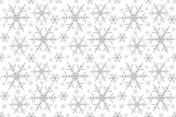 Many white cold flakes elements on snowflakes in various forms. Snow flakes, snow background. Vector hand drawn seamless pattern. New year ornament. Nice element for Christmas banner, cards.