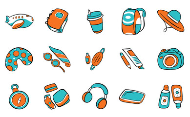 travel icon set in cartoon style