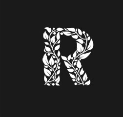 letter r with swirls and floral vector