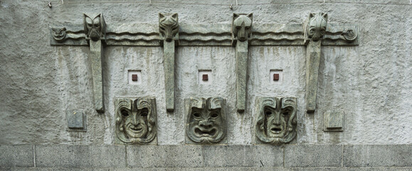 Bergen National Scene Facade Detail and Decorative Stone Ornaments.