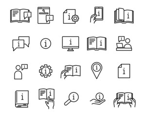 Set of information icon. Flat pictogram for web. Line stroke. Simple info guide symbol isolated on white background. Outline vector eps10