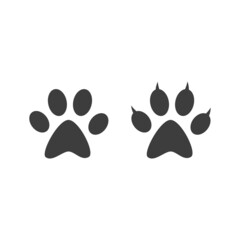 Dog paw print black vector icon. Pet footprint symbol.