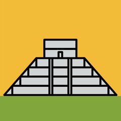 outline simplicity drawing of chichen itza landmark front elevation view.