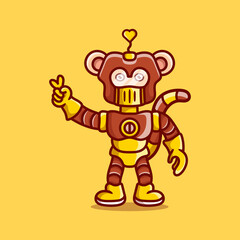 cute monkey robot with love peace hand sign