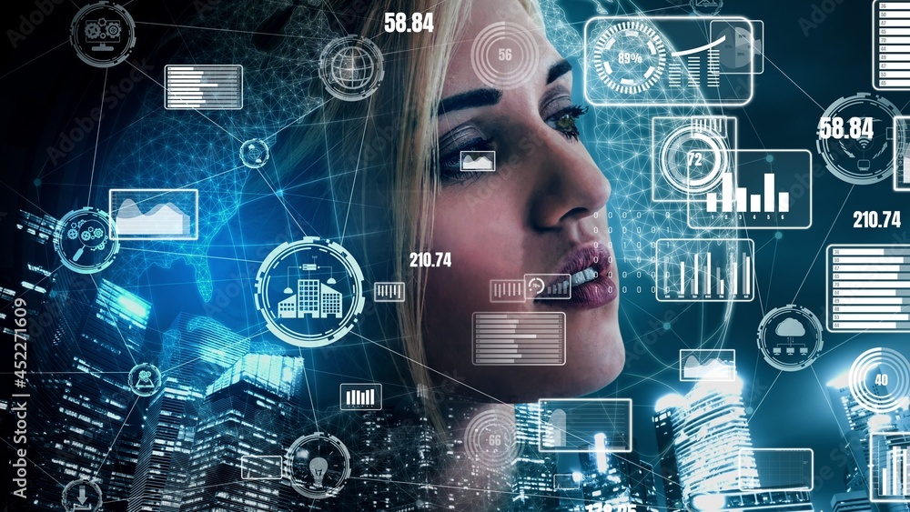 Poster conceptual business dashboard for financial data analysis . 3d render computer graphic .