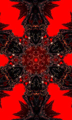 Bloody rutile Horror red star kaleidoscope pattern wallpaper design. Bloody stains Vertical image.