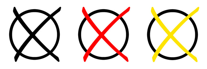 Symbolische Wahlkreuze schwarz rot gelb auf weissem Hintergrund