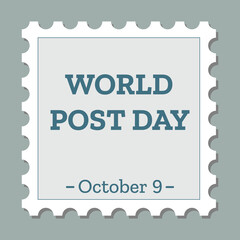World Post Day 9 October banner in empty stamp frame shape. Festive vector illustration isolated. Holiday poster design.
