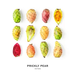 Fototapete Prickly pear cactus fruits set and creative pattern © ifiStudio