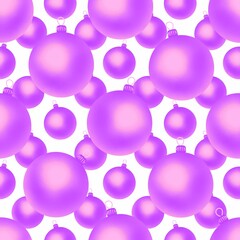 Christmas purple balls on a white background. Seamless pattern. Christmas endless background for the holiday.