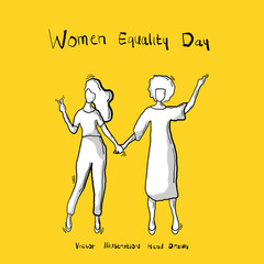 Women equality day vector hand drawn. Two women doodle abstract illustration.
