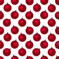 Christmas red balls on a white background. Seamless pattern. Christmas endless background for the holiday.