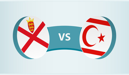 Jersey versus Northern Cyprus, team sports competition concept. Round flag of countries.