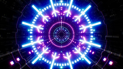 Laser Light Spreading Futuristic Neon Tunnel