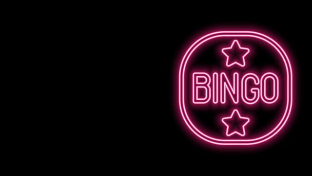 Glowing neon line Bingo icon isolated on black background. Lottery tickets for american bingo game. 4K Video motion graphic animation