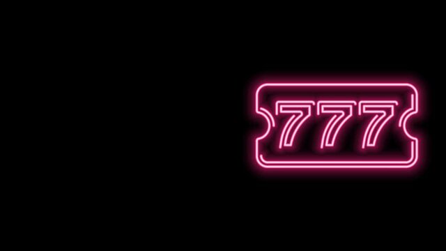 Glowing neon line Lottery ticket icon isolated on black background. Bingo, lotto, cash prizes. Financial success, prosperity, victory, winnings luck. 4K Video motion graphic animation