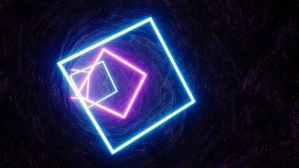 Square Neon Light Cave VJ Tunnel 3D Rendering