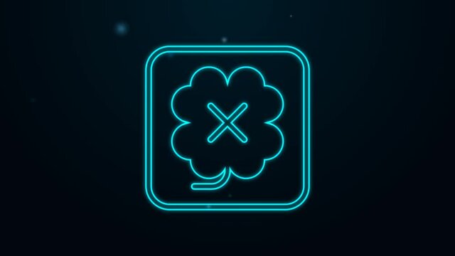 Glowing neon line Casino slot machine with clover symbol icon isolated on black background. Gambling games. 4K Video motion graphic animation