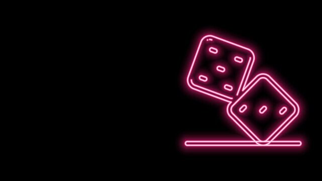 Glowing neon line Game dice icon isolated on black background. Casino gambling. 4K Video motion graphic animation