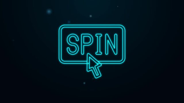 Glowing neon line Slot machine spin button icon isolated on black background. 4K Video motion graphic animation