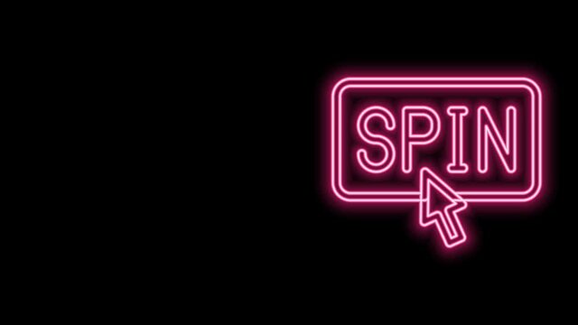 Glowing neon line Slot machine spin button icon isolated on black background. 4K Video motion graphic animation