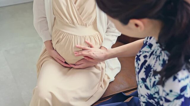 会話する妊婦と女性　マタニティーイメージ