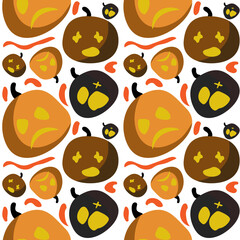 Illustration on theme big colored pattern Halloween, seamless orange pumpkin. Seamless pattern consisting of collection pumpkin, accessory at Halloween. Rare pattern Halloween from seamless pumpkin.