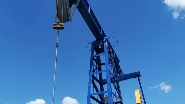 Oil Drilling Rig, Extraction of Oil, Pump Jack and Oil Wellhead, Industry Equipment Close Up, Oilfield, Oil Derrick