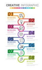 Infographic design template with numbers 8 option for Presentation infographic, Timeline infographics, steps or processes. Vector illustration.