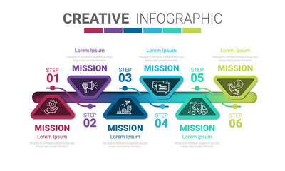 Timeline infographic template with 6 options, vector infographics design