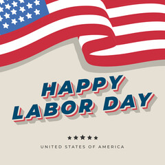 Happy labor day USA celebration vector illustration with american flag, and map. with editable text effect. 100% can be canged. good for banner, poster, flyer, social media post template, ETC  - obrazy, fototapety, plakaty