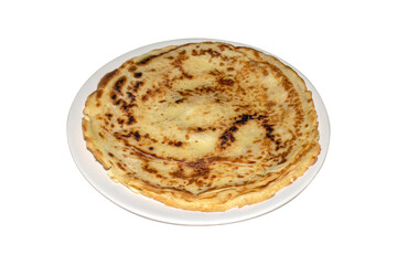 Homemade Russian pancakes on a white background.Russian ruddy pancakes top view.