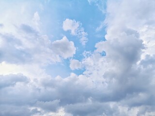 Cumulus white clouds in the blue sky natural background beautiful nature space for write 