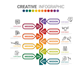 Infographic design template with 9 options, Can be used for process diagram, presentations, workflow layout, banner, flow chart, info graph.