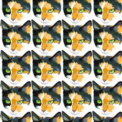 A pattern of cat faces. Vector cats for printing.