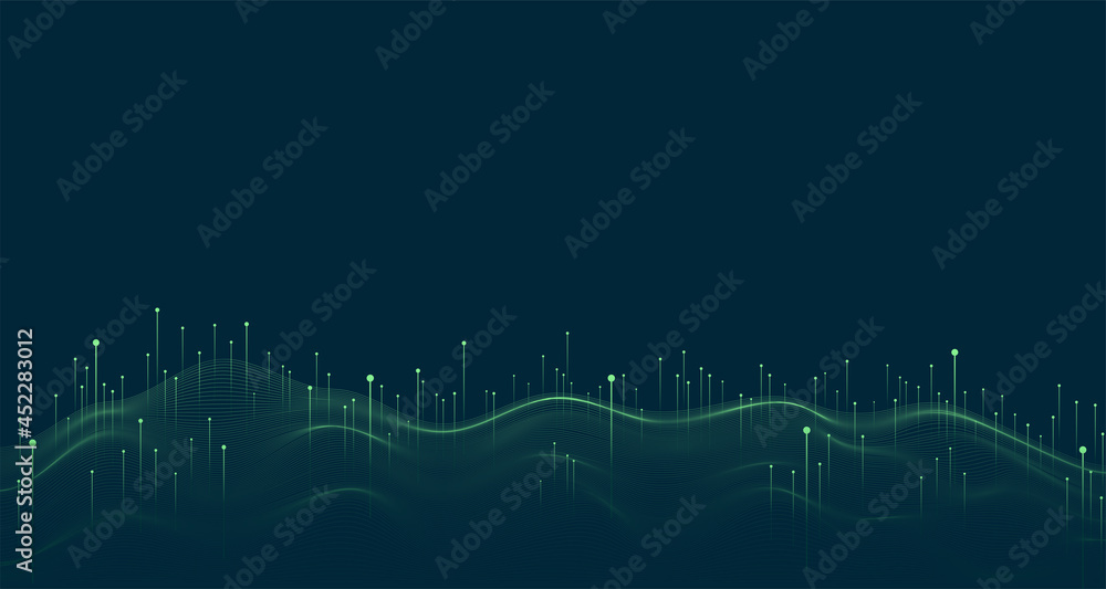 Poster big data visualization concept. dynamic wave on blue background. wave of particles