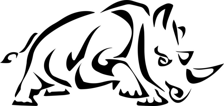 Splendid tribal running rhino tattoo design. Logo vector illustration.
