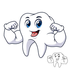 Strong Tooth Showing Arm Muscles with Line Art Drawing