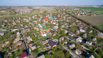 Aerial view of the cottages in spring