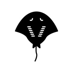 Obraz premium Stingray glyph icon. Maldives marine life. Coral island. Black filled symbol. Isolated vector illustration
