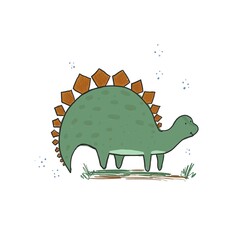 Cute sketch hand drawn color stegosaurus illustration. Bright cartoon childish funny dinosaur for kids print design, textile decoration, greeting cards, dino stickers, logo