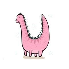 Cute sketch hand drawn color brachiosaurus illustration. Bright cartoon childish funny dinosaur for kids print design, textile decoration, greeting cards, dino stickers, logo