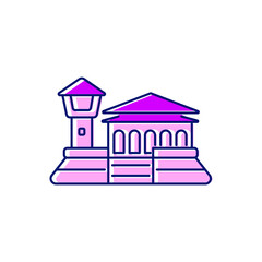 Fort Zeelandia flat icon. Taiwanese attraction. Oriental architecture. Isolated vector stock illustration