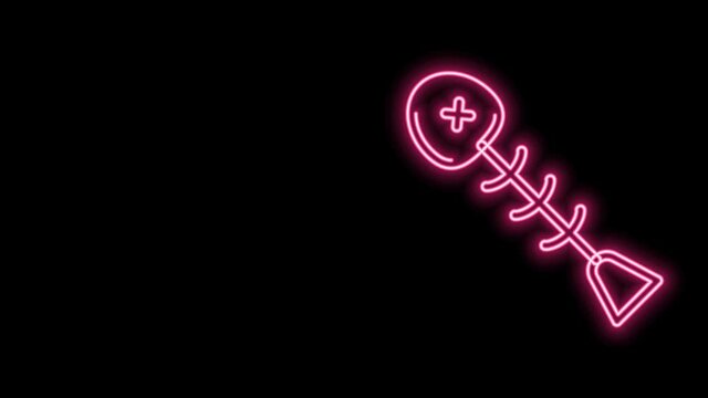 Glowing neon line Dead fish icon isolated on black background. 4K Video motion graphic animation