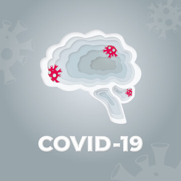 Human brain are infected with the covid virus. Paper cut style.