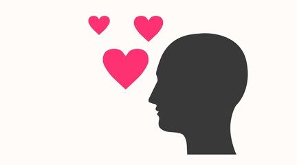 Head with a Heart Icon. Vector flat editable isolated illustration of a human head silhouette with a heart