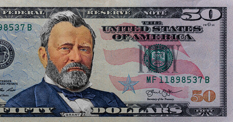 fragment of colorized 50 dollar banknote