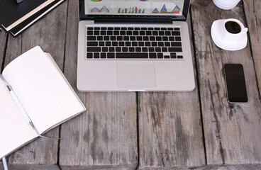 PC laptop on wooden table