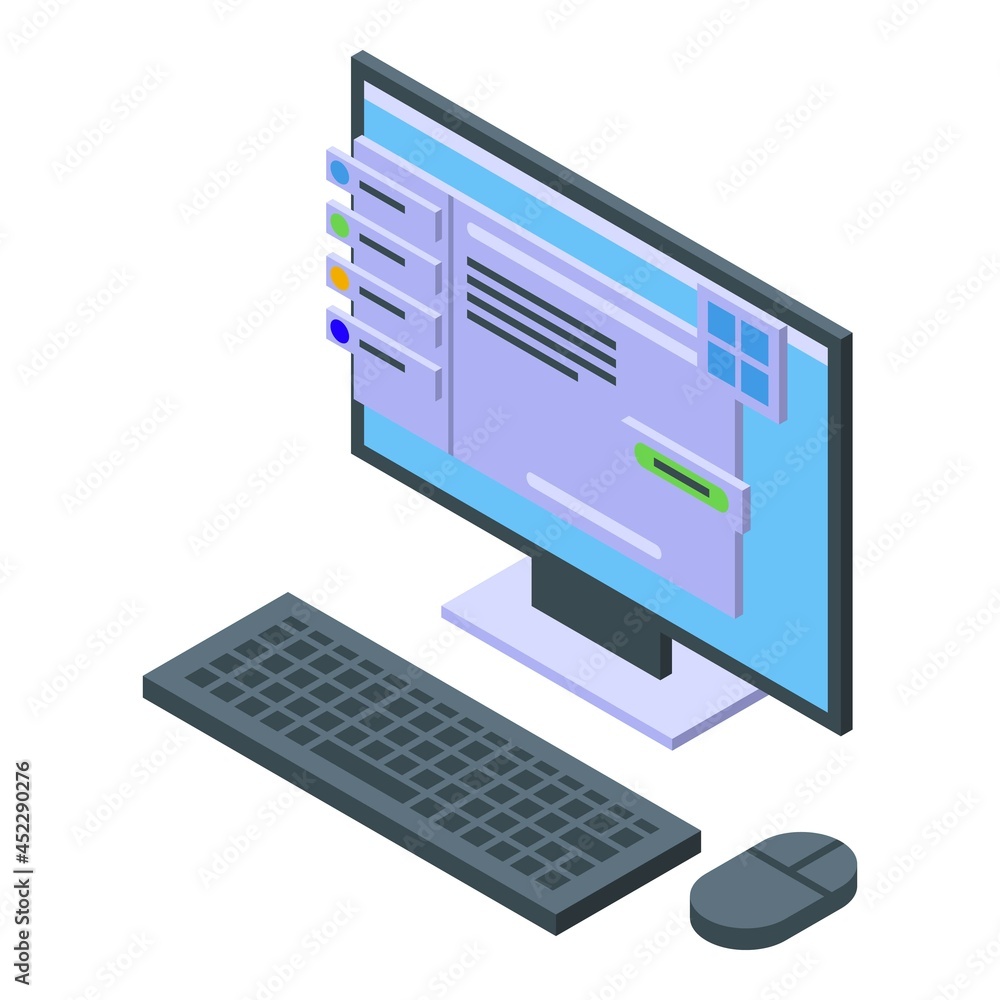 Poster computer software icon isometric vector. internet website. code screen