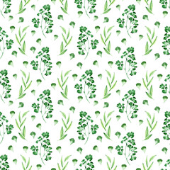 Watercolor seamless pattern with hand-drawn flowers and leaves

